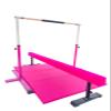 Gymnastics Bar Kip Bar for Kids with Acrobatic Tube Beam and 6'x4' Tumble Mat, Adjustable Height 3 to 5 FT Horizontal Bar Junior Gymnast Gymnastic Training Bar, Asymmetric Bar Expandable Pink view 3