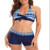 Century Star Women Two Piece Swimsuit Athletic Bathing Suits for Women Ruffled Tummy Control High Waisted Swimsuits C Blue geometry 8-10 view 1