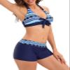 Century Star Women Two Piece Swimsuit Athletic Bathing Suits for Women Ruffled Tummy Control High Waisted Swimsuits C Blue geometry 8-10 view 3