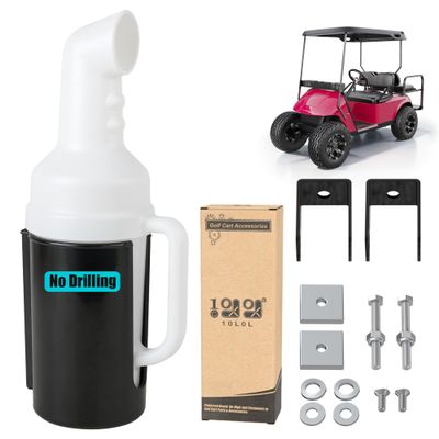 10L0L No Drilling Needed Golf Cart Sand Bottle with Holder Universal for EZGO Club Car Yamaha, Push Cart Divot Filler Sand Bottle with Grip Handle (Fit 1" Square Tube Bracket)