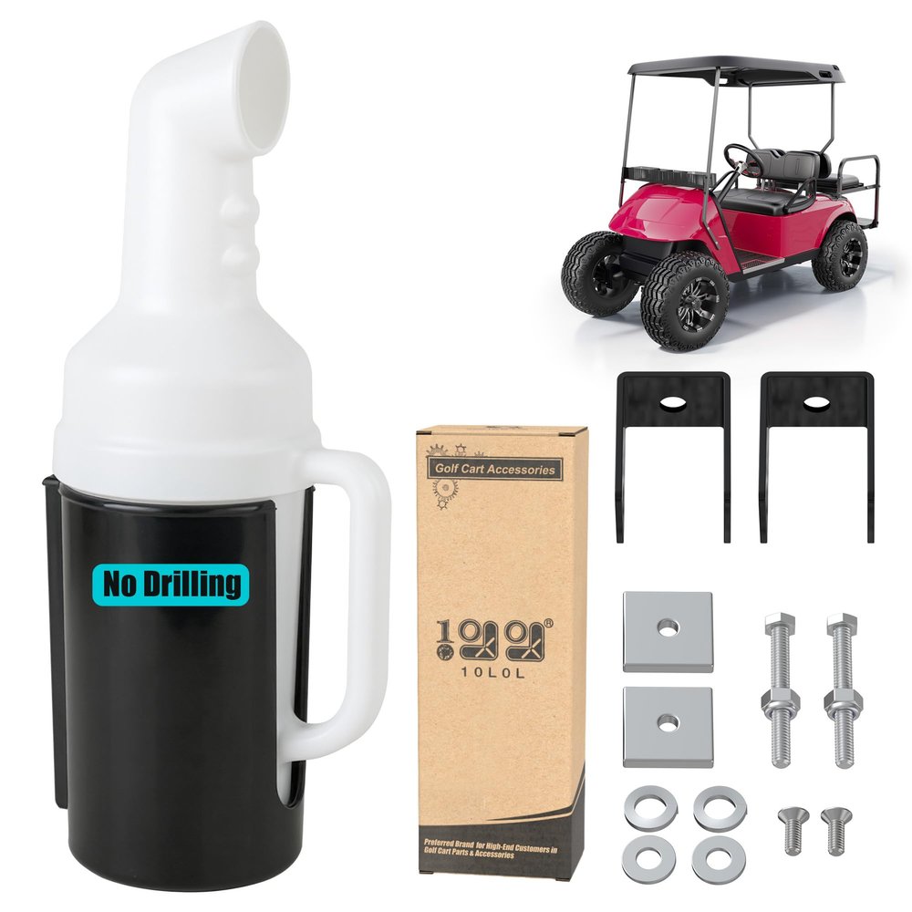 10L0L No Drilling Needed Golf Cart Sand Bottle with Holder Universal for EZGO Club Car Yamaha, Push Cart Divot Filler Sand Bottle with Grip Handle (Fit 1" Square Tube Bracket)