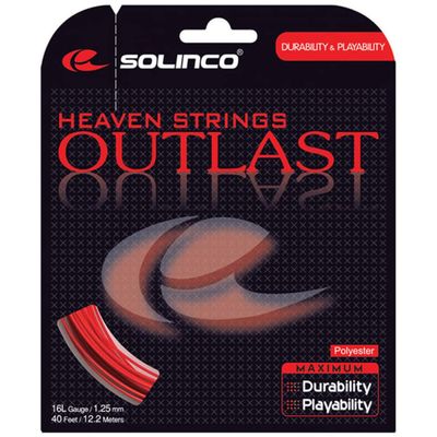 Solinco Heaven Strings Outlast Red Colored Soft Poly (Polyester) 16 Gauge / 1.30mm Tennis Racquet String Sets 2-Pack (2 Sets Per Order) - Best for Spin, Control, and Durability