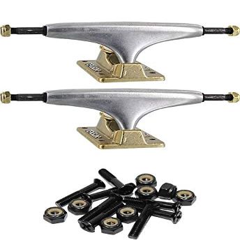 Tensor Trucks Alloy Polished / Gold Skateboard Trucks - 5.0" Hanger 7.75" Axle with 1" Raven Black Hardware - Bundle of 2 items