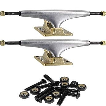 Tensor Trucks Alloy Polished / Gold Skateboard Trucks - 5.0" Hanger 7.75" Axle with 1" Raven Black Hardware - Bundle of 2 items