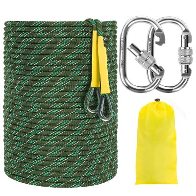 NTR Orange/Black/Blue Climbing Rope 10M(32ft) 20M(64ft) 30M(96ft) 50M(160ft), 8MM Static Rock Climbing Rope with 2 Steel Hooks, Rappelling Rope for Outdoor, Hiking Safety Escape Rope, Rescue Parachute