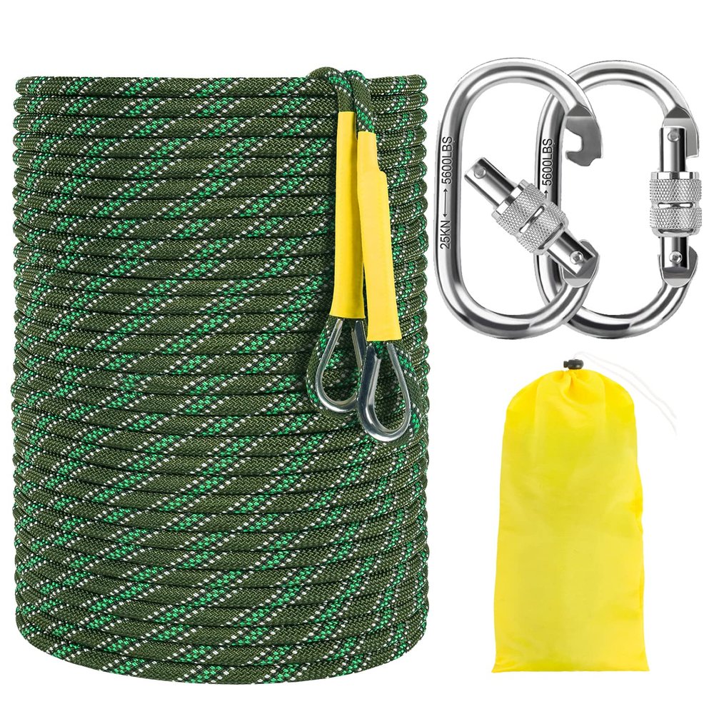 NTR Orange/Black/Blue Climbing Rope 10M(32ft) 20M(64ft) 30M(96ft) 50M(160ft), 8MM Static Rock Climbing Rope with 2 Steel Hooks, Rappelling Rope for Outdoor, Hiking Safety Escape Rope, Rescue Parachute