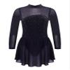 FEESHOW Youth Girls Shiny Rhinestones Mesh Long Sleeves Figure Ice Skating Ballet Dance Leotard Gymnastic Dress Black 16 Years view 1