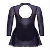 FEESHOW Youth Girls Shiny Rhinestones Mesh Long Sleeves Figure Ice Skating Ballet Dance Leotard Gymnastic Dress Black 16 Years view 2