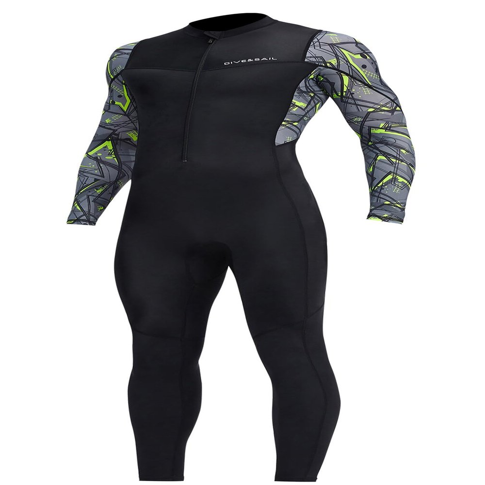 Men's Quick Dry Full Body Rash Guard Sun Protection Long Sleeve Dive Skins Zip Surfing Diving Snorkeling Swimsuit One Piece UPF 50+ Sunsuit Thin Bodysuit Wetsuit Patchwork Print Rashguard