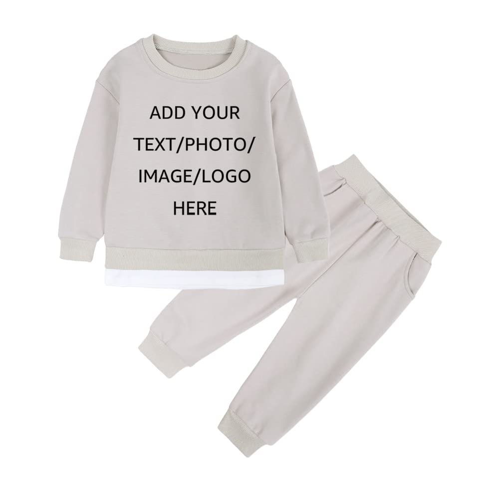 ZFTTZYMX Custom Baby Kids Sweatsuits 2PCS Your Own Design Toddler Boys Girls Personalized Pullover Sweatshirts Outfit Sets