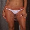 AIBEARTY Women's Sexy Glitter Rhinestone Mesh See Through Mini Skirt Hollow Out Bikini Cover Up Club Festival Rave Outfit Orange view 3