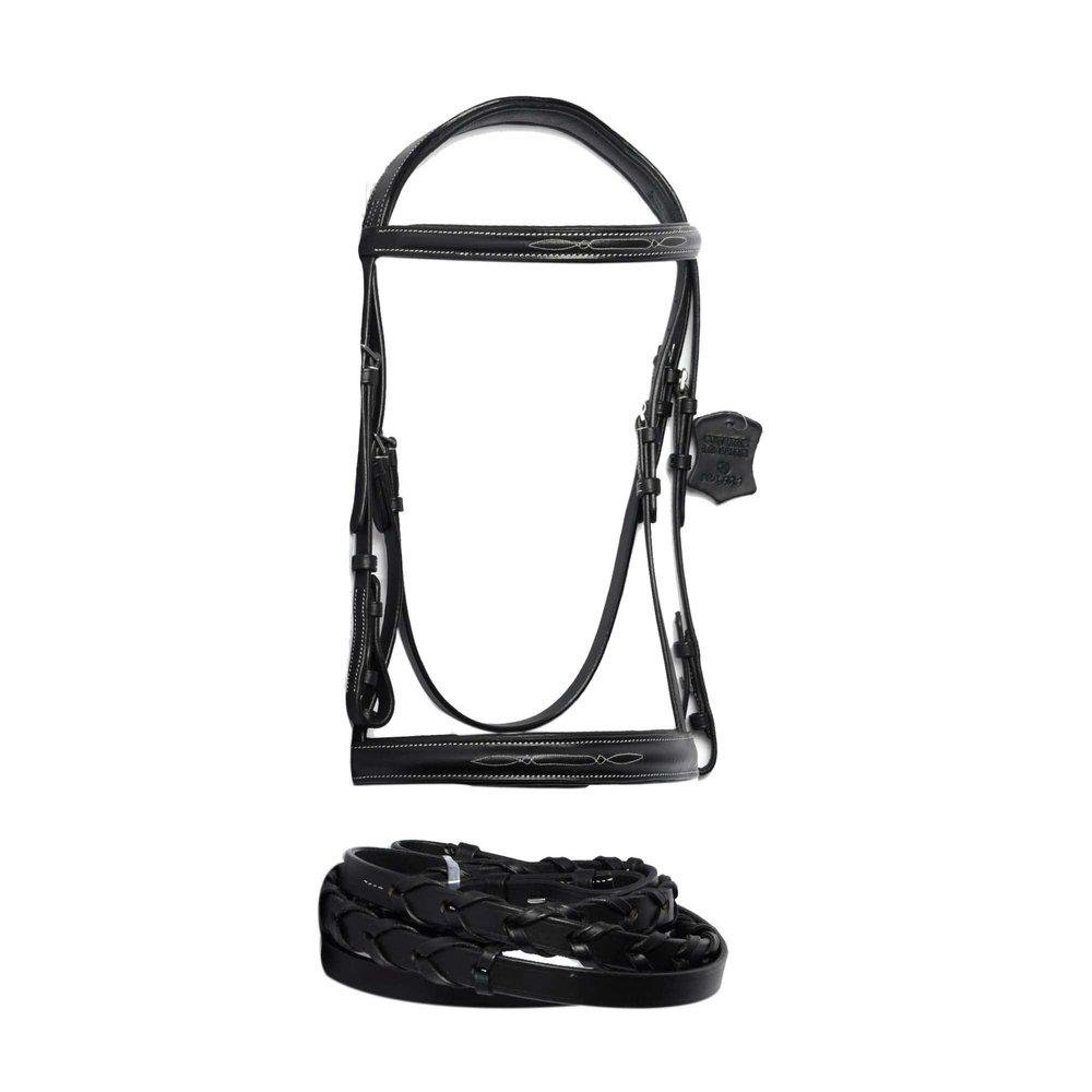 Wonder Care Top Grain Cowhide Leather English Bridle Snaffle Horse Bridle Noseband with Browband Horse Bit Bridle with Reins Bridles for Horses