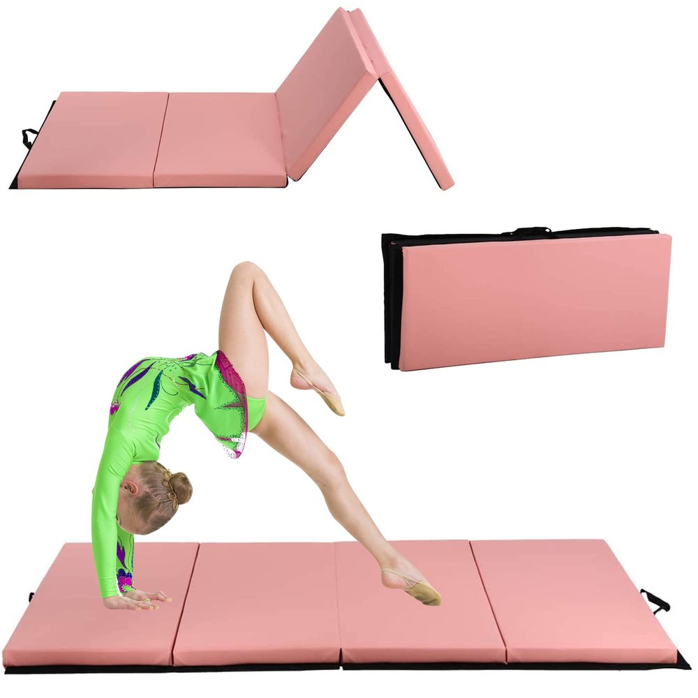 BLKMTY Gymnastics Mat - 4'x6'x2" Folding Exercise Mat with Carrying Handles for Gymnastics, Yoga & Workout, Pink