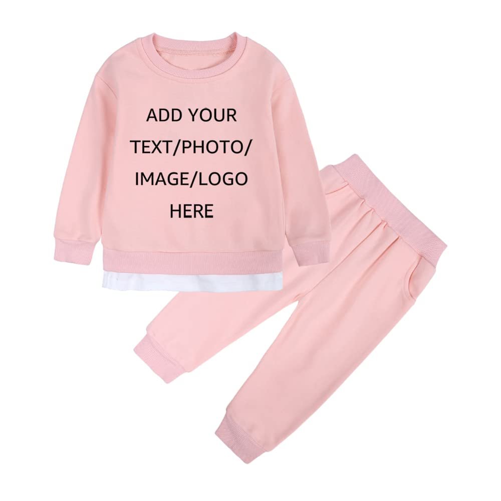 ZFTTZYMX Custom Baby Kids Sweatsuits 2PCS Your Own Design Toddler Boys Girls Personalized Pullover Sweatshirts Outfit Sets
