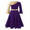 easyforever Girl's Metallic Gold Color Block Praise Dance Dress Dancewear Lyrical Christian Worship Dance Tunic Dress Purple 4 Years view 4