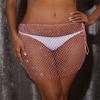 AIBEARTY Women's Sexy Glitter Rhinestone Mesh See Through Mini Skirt Hollow Out Bikini Cover Up Club Festival Rave Outfit Pink view 2