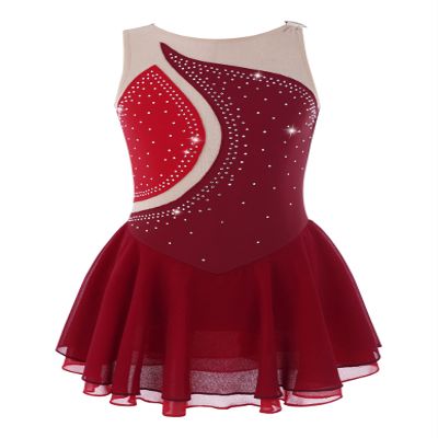 Loloda Kids Girls Sparkly Rhinestones Figure Ice Skating Tutu Dress Ballet Gymnastic Leotard Dancewear Costume Red 12 Years