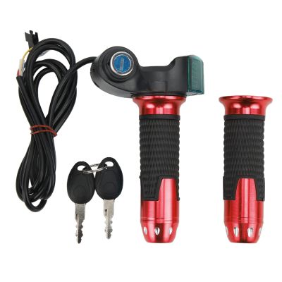 SUNGOOYUE Throttle Grip Kit, Digital Display LCD Screen Wire Throttle Accelerator Handle Grips with Cable and Key Knock for Electric (Red Handle)