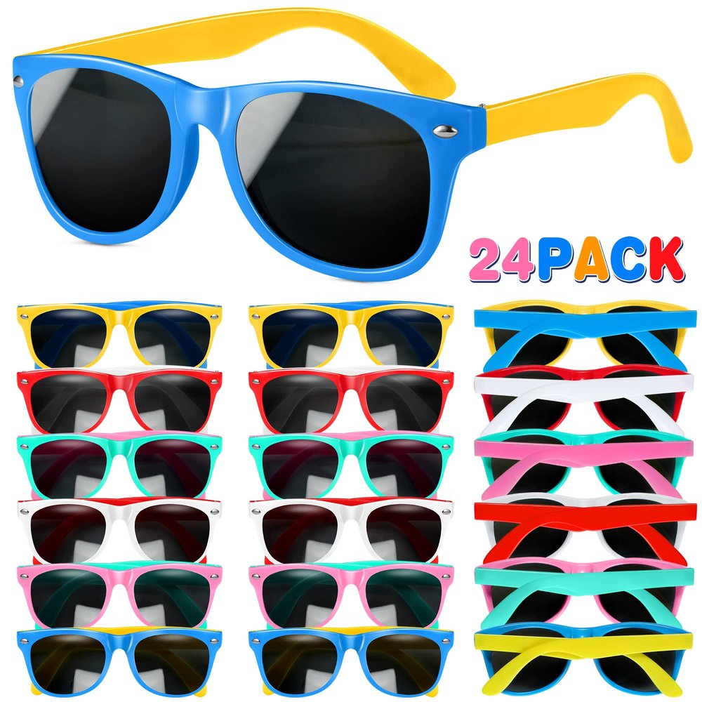 GIFTINBOX Kids Sunglasses Bulk, 24Pack Kids Sunglasses Party Favor with UV400 Protection for Boys and Girls, for Birthday, Beach, Pool Party favors, Goody Bag Stuffers