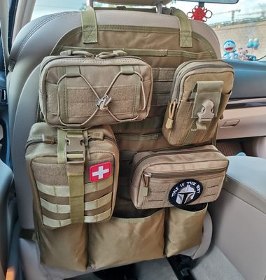 Vviitop Molle Seat Back Organizer, Tactical Car Seat Cover Organizer Panel with Pouches, Molle Universal Vehicle Panel (TAN)