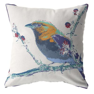 HomeRoots Purple On White 18 Blue White Robin Suede Throw Pillow
