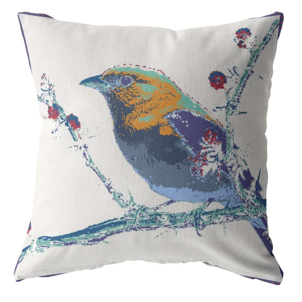 HomeRoots Purple On White 18 Blue White Robin Suede Throw Pillow
