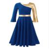 easyforever Girl's Metallic Gold Color Block Praise Dance Dress Dancewear Lyrical Christian Worship Dance Tunic Dress Royal Blue 6 Years view 2