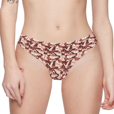 Calvin Klein Women's Invisibles Seamless Thong Panty, Left Behind Print_Umber, Small