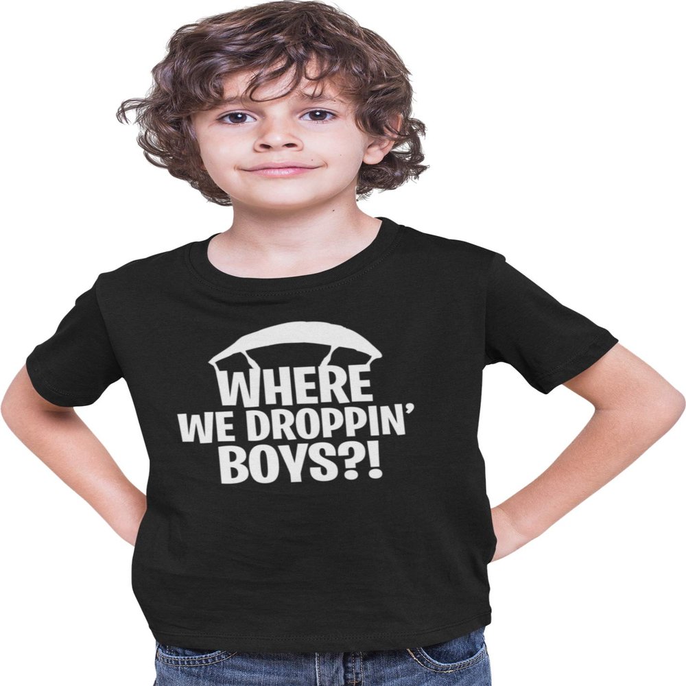 Go All Out YS 6-8 Black Youth Where We Dropping Boys T-Shirt