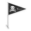 AGAS Pirate Jolly Roger Pennant Premium Car Window Clip-On Flag: Double-Sided Wrap Knitted Polyester with Stitched Seams and 19" Plastic Stiff Pole. view 1