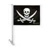 AGAS Pirate Catain Jack Rackham Premium Car Window Clip-On Flag: Double-Sided Wrap Knitted Polyester with Stitched Seams and 19" Plastic Stiff Pole. view 1