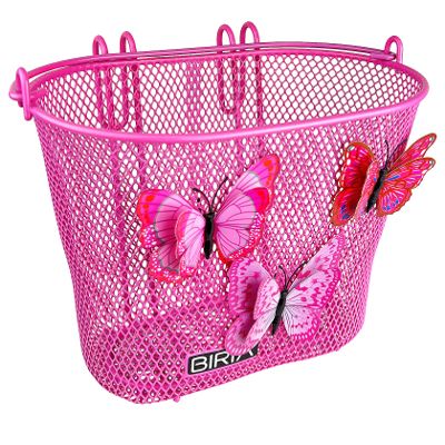 Biria Basket with Hooks, Front, Removable, Children Wire Mesh Small Kids Bicycle Basket, Pink, Butterfly. New