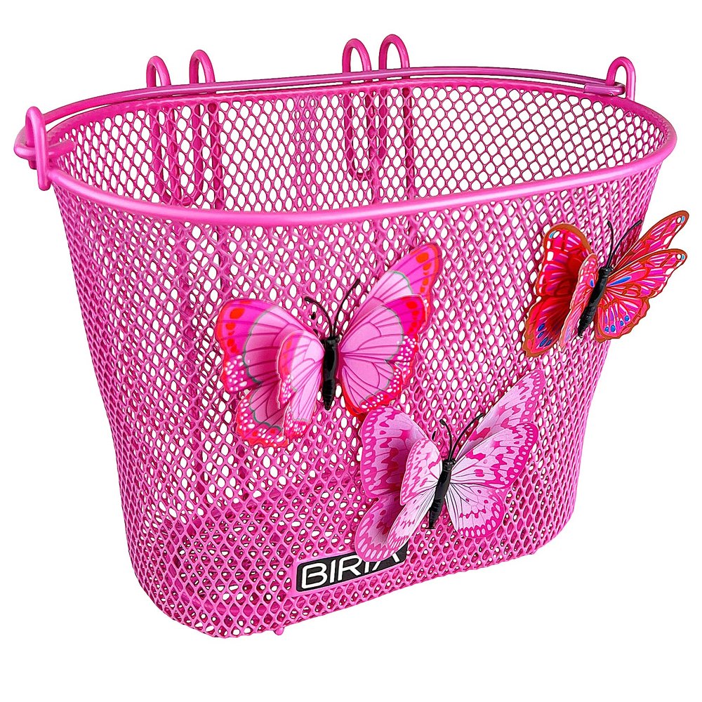 Biria Basket with Hooks, Front, Removable, Children Wire Mesh Small Kids Bicycle Basket, Pink, Butterfly. New