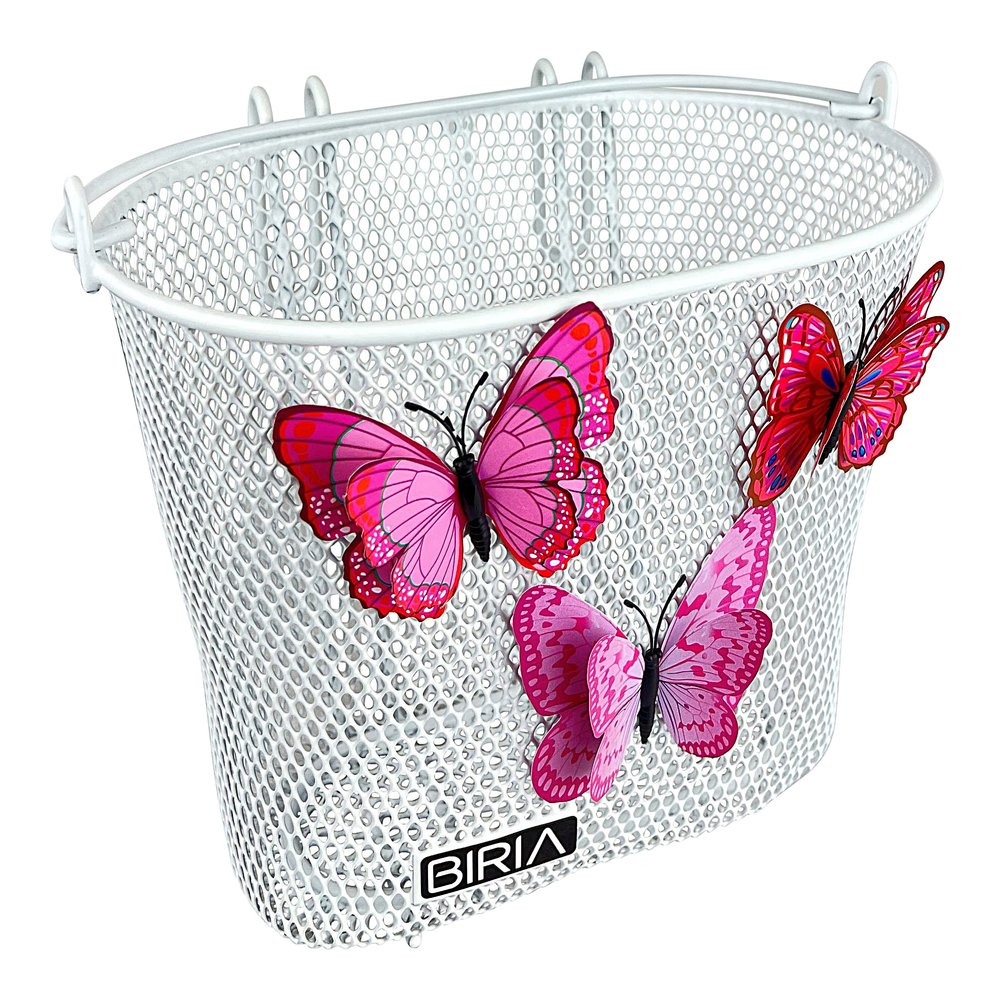 Biria Basket with Hooks, Front, Removable, Children Wire Mesh Small Kids Bicycle Basket, White, Butterfly. New