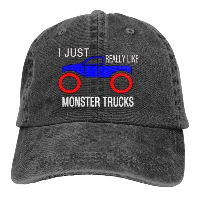 I Just Really Like Monster Trucks Unisex Double Buckle Adjustable Cowboy Personality Retro Cowboy Hat Vintage Adjustable Hip Hop Baseball Caps Trucker Hat