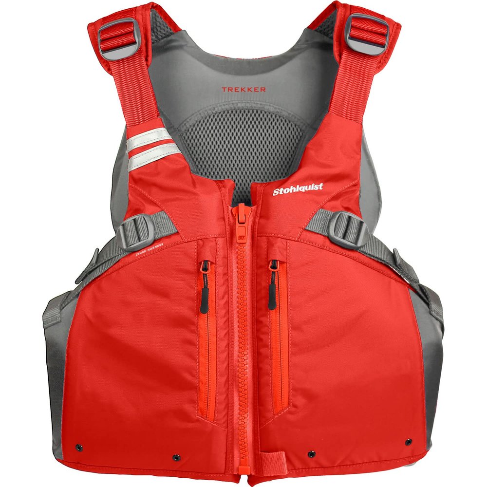Stohlquist Men's Trekker Lifejacket, USCGA Approved Type III PFD with Zippered Front Pockets (Red, Large-X-Large)