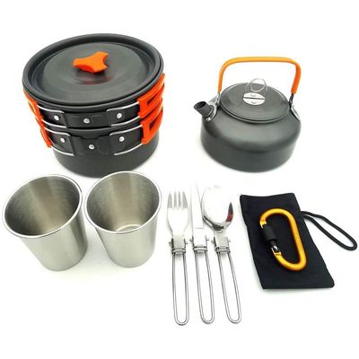 Sxdthy Camping Cookware Mess Kit with 2 Cups, Out Cooking Picnic Cookset for 2 Person (Color : A)