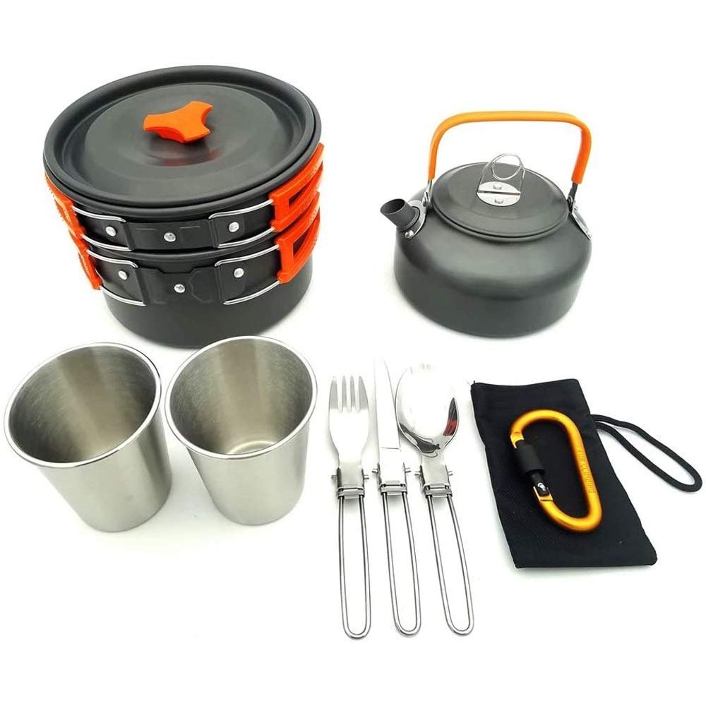 Sxdthy Camping Cookware Mess Kit with 2 Cups, Out Cooking Picnic Cookset for 2 Person (Color : A)