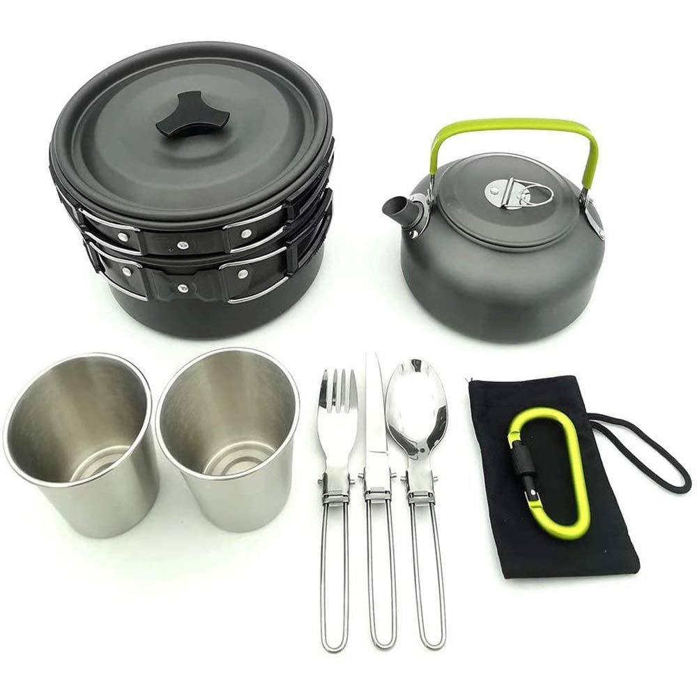 Sxdthy Camping Cookware Mess Kit with 2 Cups, Out Cooking Picnic Cookset for 2 Person (Color : C)