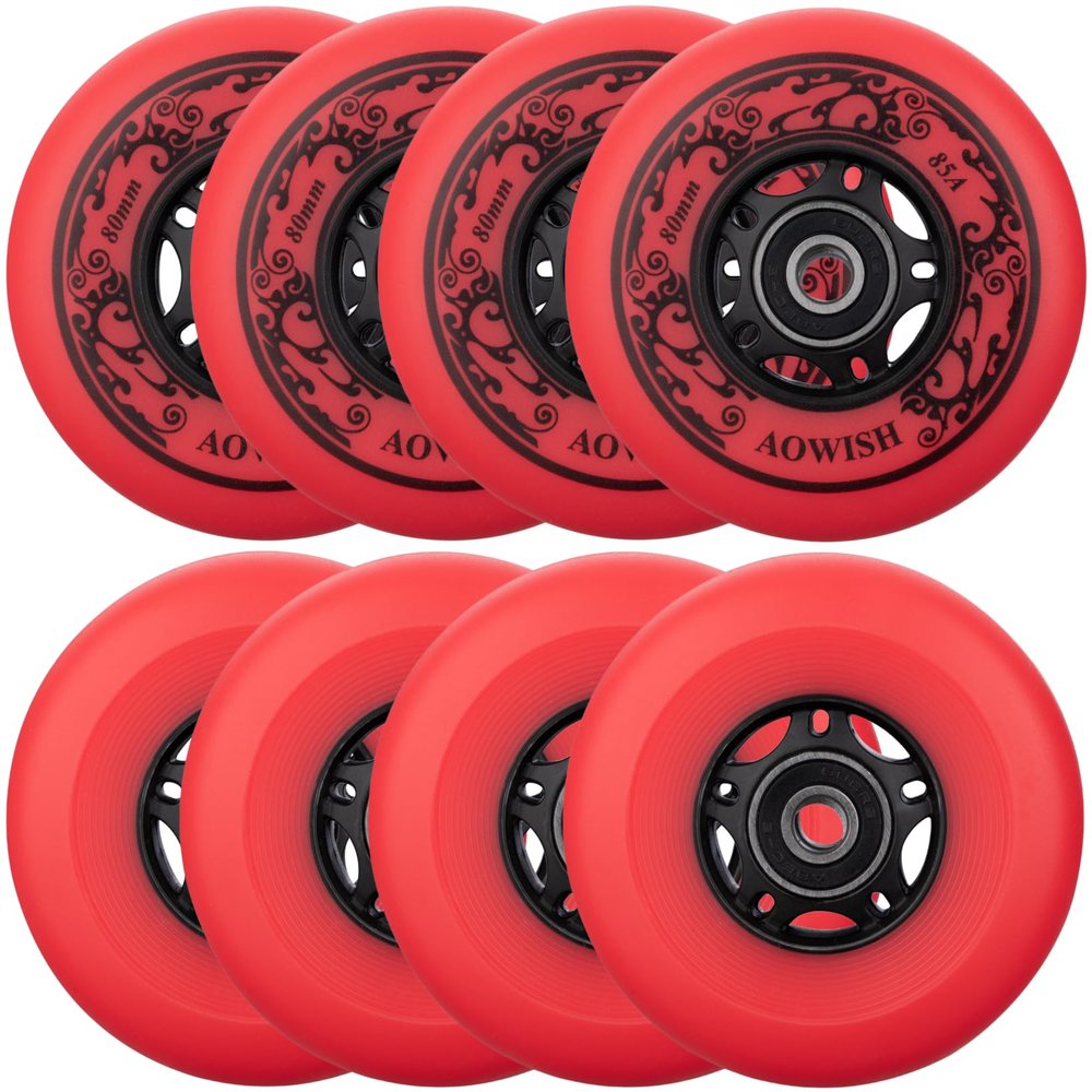 AOWISH 8-Pack Inline Skate Replacement Wheels 85A Outdoor Asphalt Formula Roller Blades Wheels Indoor Roller Blades Wheels with Bearings ABEC-9 & Floating Spacers (Red, 72mm)