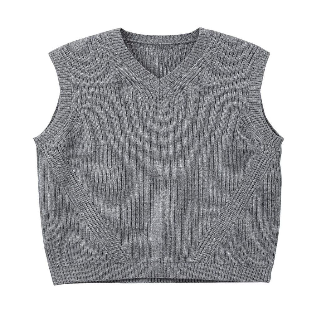 zhilifs Mens V-Neck Knitted Sweater Sleeveless Pullover Knitwear Vest Solid Plain Loose Fit All Match Sweater Tops_Grey_Small