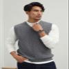 zhilifs Mens V-Neck Knitted Sweater Sleeveless Pullover Knitwear Vest Solid Plain Loose Fit All Match Sweater Tops_Grey_Small view 3