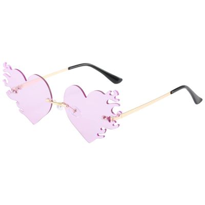 BOJOD Melting Heart Flame Sunglasses for Women Rimless fire 90s Melting Drippy Burning Heart Glasses colored Sunglasses for Party PURPLE