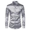 Men's Dress Shirts Men Smooth Slim Fit Tuxedo Shirt Fashion Long Sleeve Casual Work Shirt Sliver XXL view 1