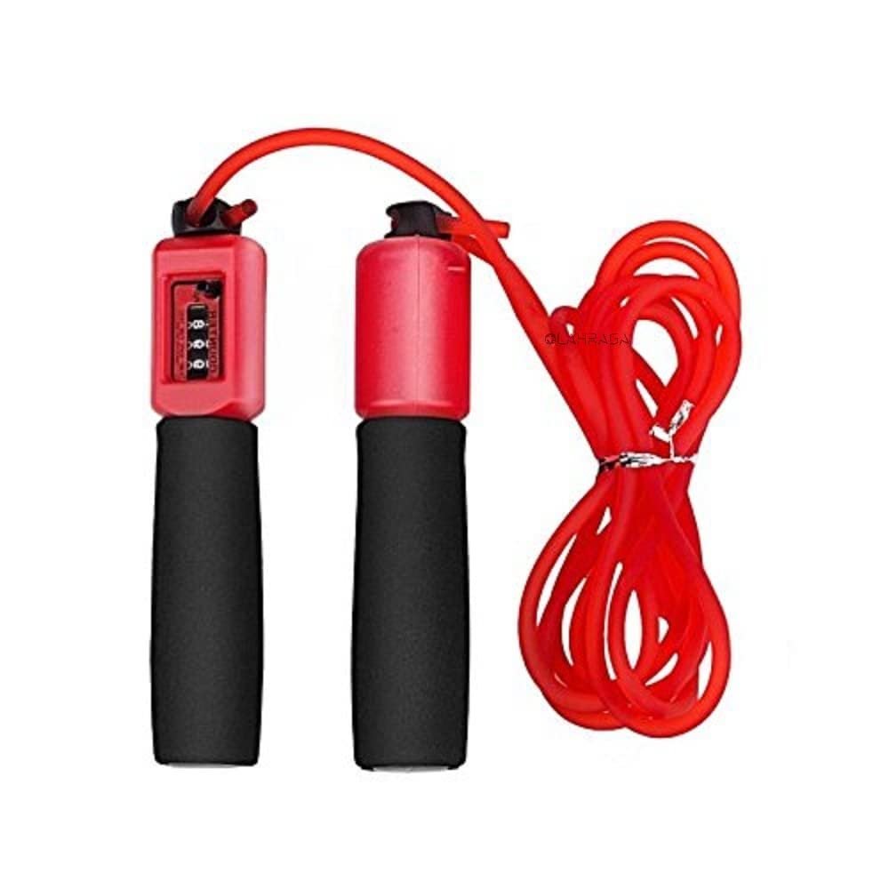 OLAHRAGA Plastic Adjustable Skipping/Jump Rope with Counter for Fitness Exercise Training for Men, Women, Kids, Girls (Red )