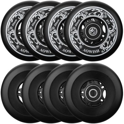AOWISH 8-Pack Inline Skate Replacement Wheels 85A Outdoor Asphalt Formula Roller Blades Wheels Indoor Roller Blades Wheels with Bearings ABEC-9 & Floating Spacers (Black, 72mm)