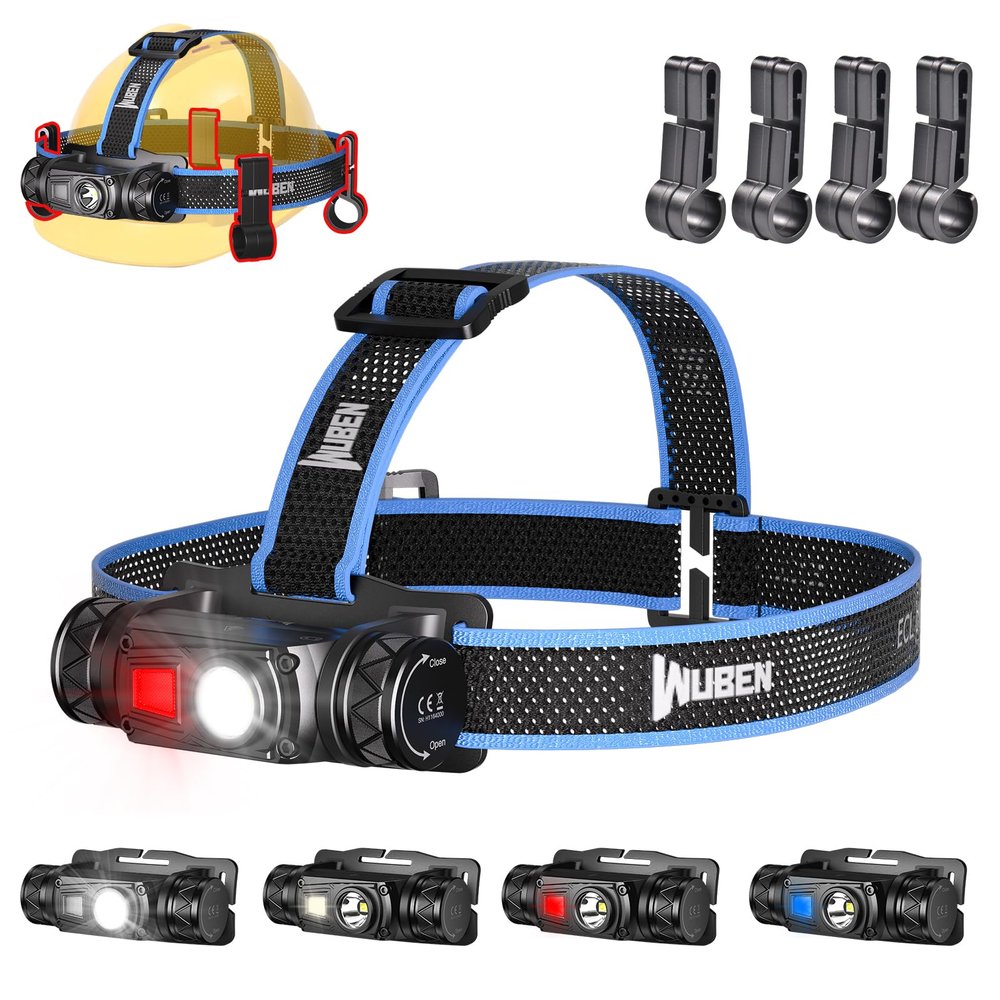 WUBEN H1 Pro Rechargeable Headlamp, 1200 High Lumen Ultra Bright LED Head Lamp, 11 Modes 180Adjustable IP68 Headlight with Red Light for Outdoors Camping Hunting Hiking Running Fishing Gear