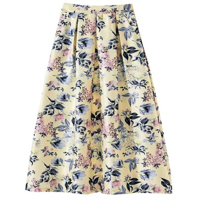 ebossy Womens Casual Vintage Elastic High Waisted Pleated Polka Dot Long Floral Skirts (Large,25 Yellow)
