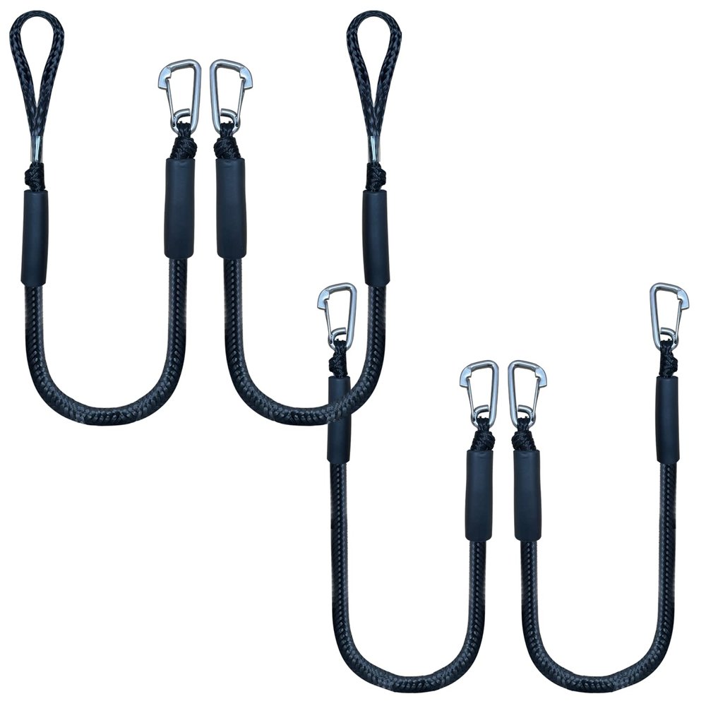 4-Pack Bungee Dock Line Boat Ropes for Docking Line Mooring Rope with Stainless Steel Clip Accessories