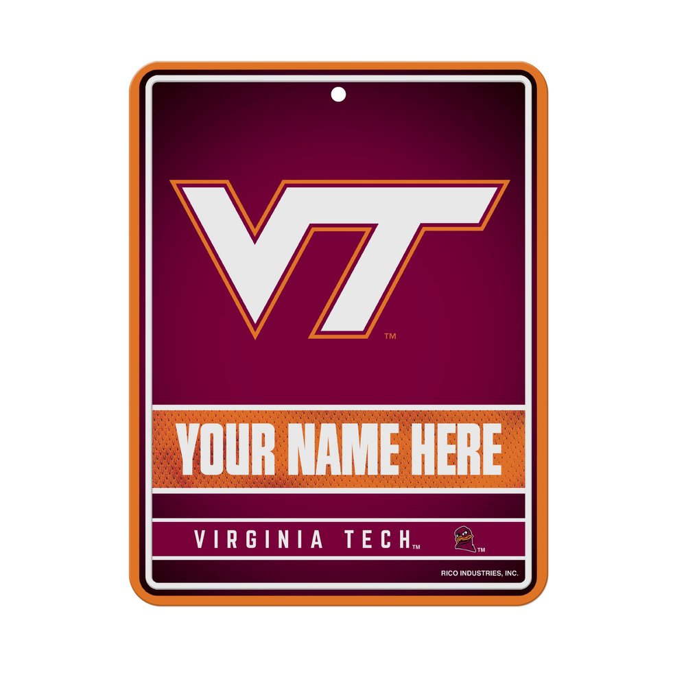 Rico Industries NCAA Virginia Tech Hokies Personalized/Custom Metal 8.5" x 11" Parking Sign - Home Dcor - Indoor/Outdoor